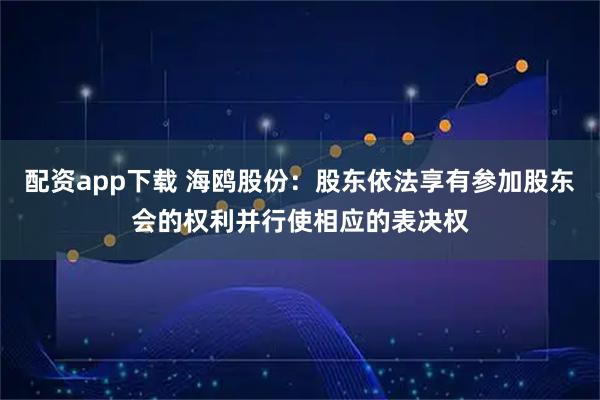 配资app下载 海鸥股份：股东依法享有参加股东会的权利并行使相应的表决权